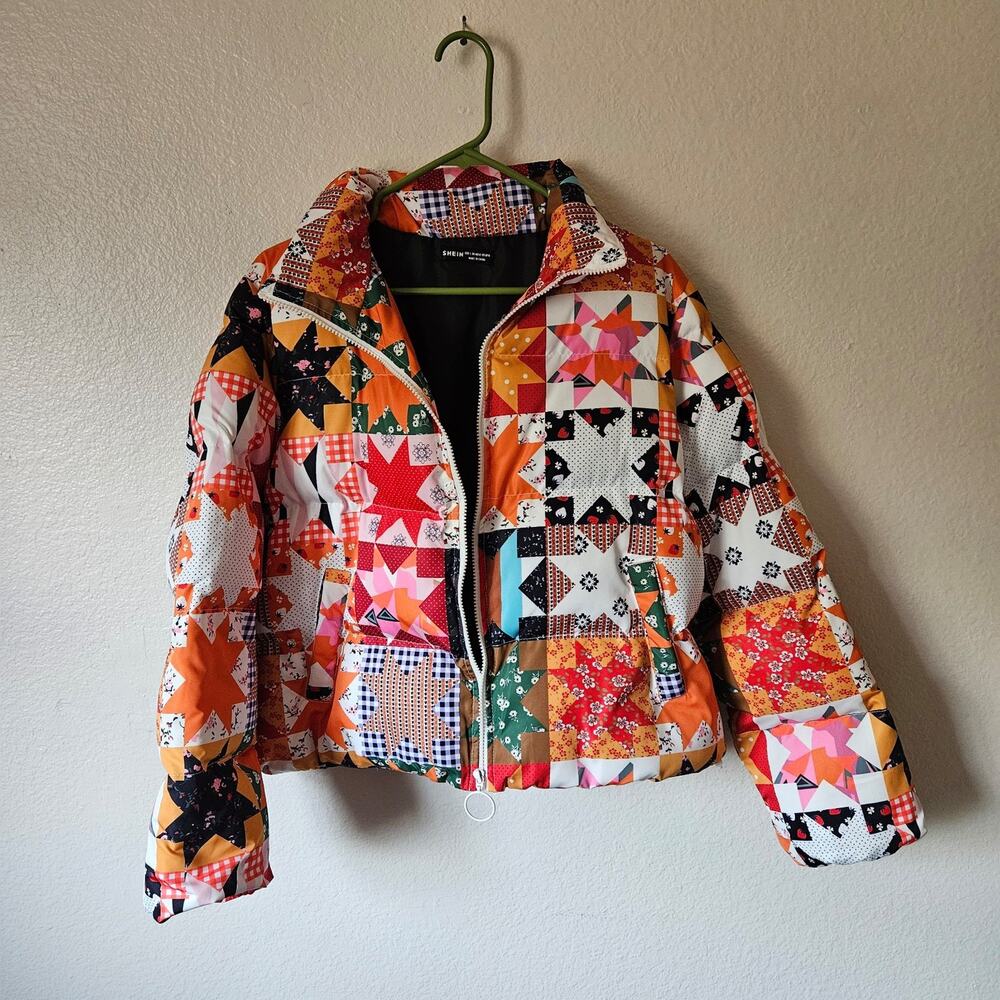 SHEIN Women's Patchwork Puffer Jacket